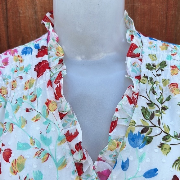 Maison Tara Smocked Floral Clip Dot Chiffon Dress Size 6 - Picture 10 of 14